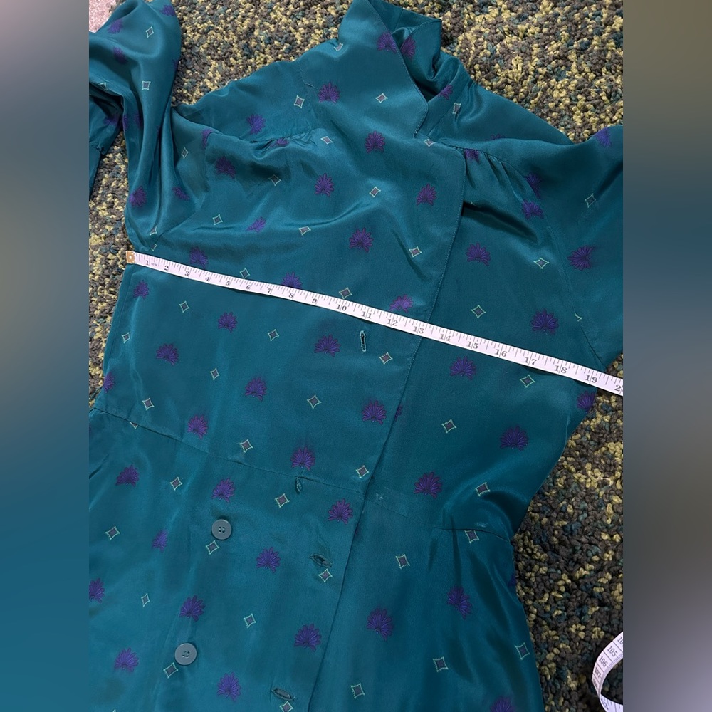 Vintage 80s/90s Liz Claiborne 100% Silk Dark Green Print Midi/Maxi Dress Size 8 - Picture 15 of 16
